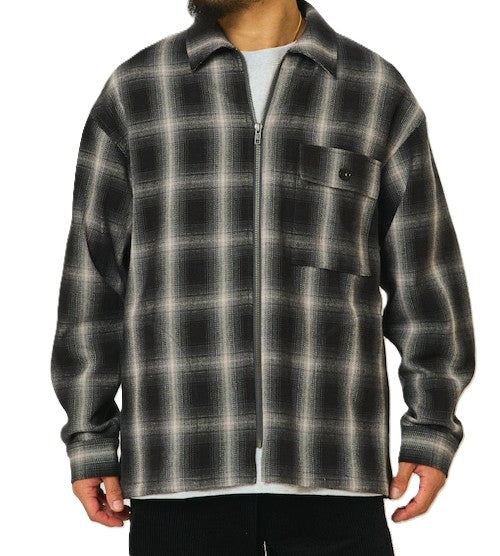 BIGMIKE - HEAVY FLANNEL ZIP SHIRT JACKET - BLACK x OFF