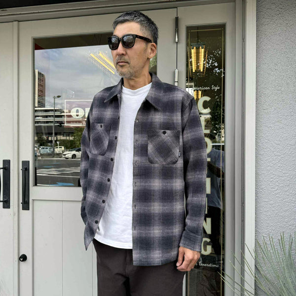 BLUCO - OMBRE CHECK FLANNEL SHIRT - BLACK