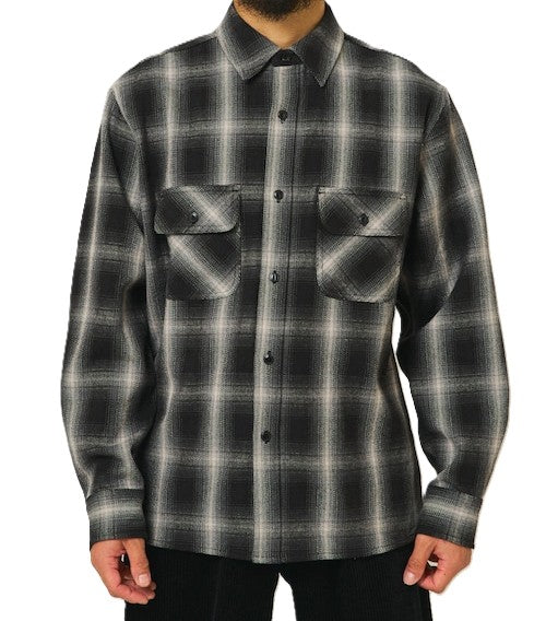 BIGMIKE - HEAVY FLANNNEL SHIRTS - BLACK x OFF