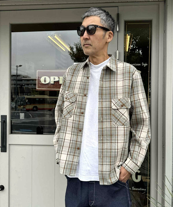 BIGMIKE - HEAVY FLANNNEL SHIRTS - MINT x BROWN x OFF