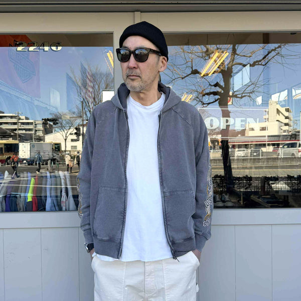 THRIFTY LOOK - EMBROIDERY ZIP-UP PARKA - GREY