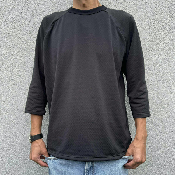 melple - GRID BASEBALL 4/5 SLEEVE - BLACK-BLACK