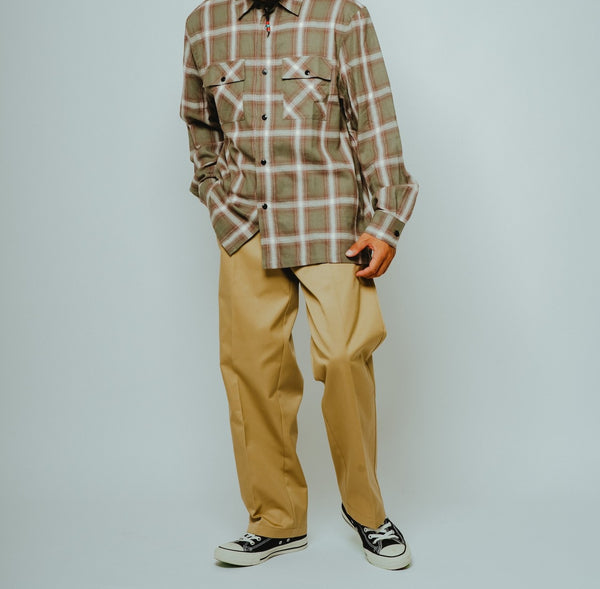 BIGMIKE - LIGHT FLANNEL L/S SHIRTS - MINT×WHT