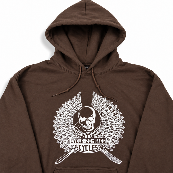 CYCLE ZOMBIES - SKULL LOGO HOODIE - BROWN