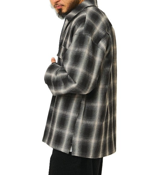 BIGMIKE - HEAVY FLANNEL ZIP SHIRT JACKET - BLACK x OFF