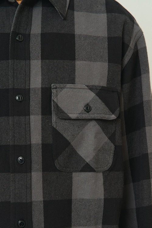 BIGMIKE - HEAVY FLANNNEL SHIRTS - BLACK x GRAY
