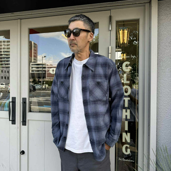 BLUCO - OMBRE CHECK FLANNEL SHIRT - NAVY