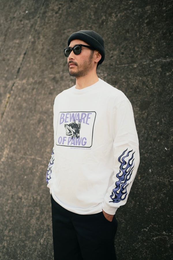 PAWG×BEWARE CHOPPER - L/S TEE - WHITE / PURPLE