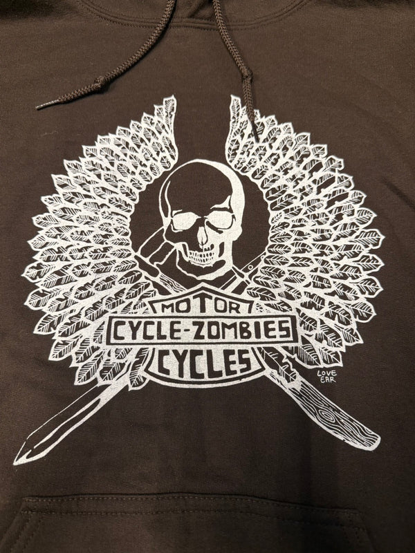 CYCLE ZOMBIES - SKULL LOGO HOODIE - BROWN