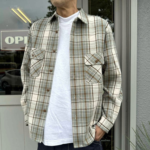 BIGMIKE - HEAVY FLANNNEL SHIRTS - MINT x BROWN x OFF