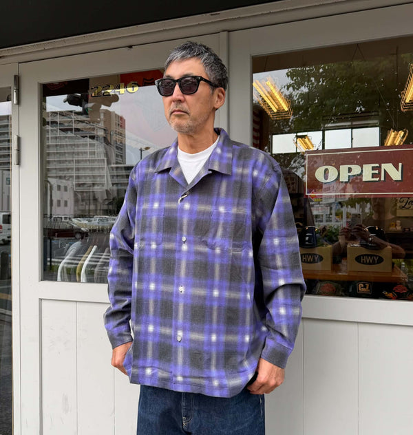 HOUSTON - PRINT FLANNEL O/C SHIRT - BLUE