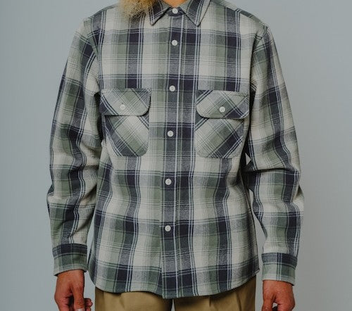 BIGMIKE - HEAVY FLANNEL L/S SHIRT - MINT×GRYxWHT