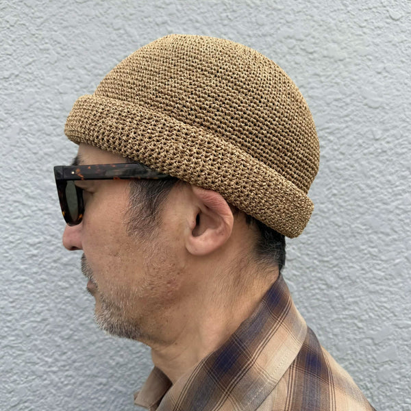 RACAL - LINEN TOUCH COTTON HAND KNIT ROLL CAP - NATURAL