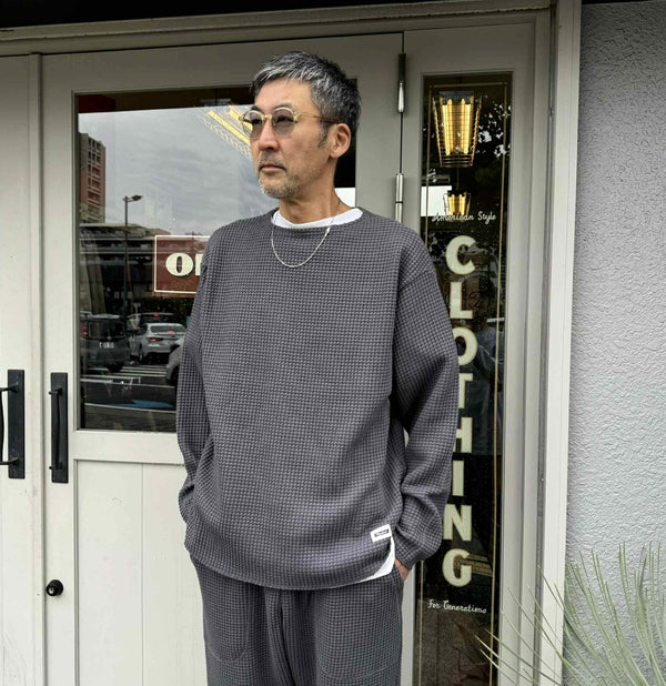 RADIALL - BIG WAFFLE - BOAT NECK T-SHIRT L/S - GRAY