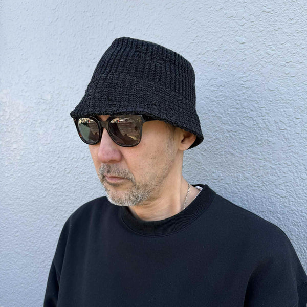 RACAL - DAMAGE KNIT BUCKET HAT - BLACK