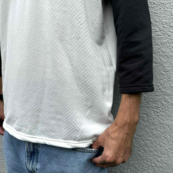 melple - GRID BASEBALL 4/5 SLEEVE - WHITE-BLACK