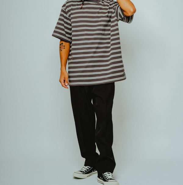 BIGMIKE - DOUBLE BODER SUNGLASSSE POCKET S/S TEE - CHACOAL×WHITE