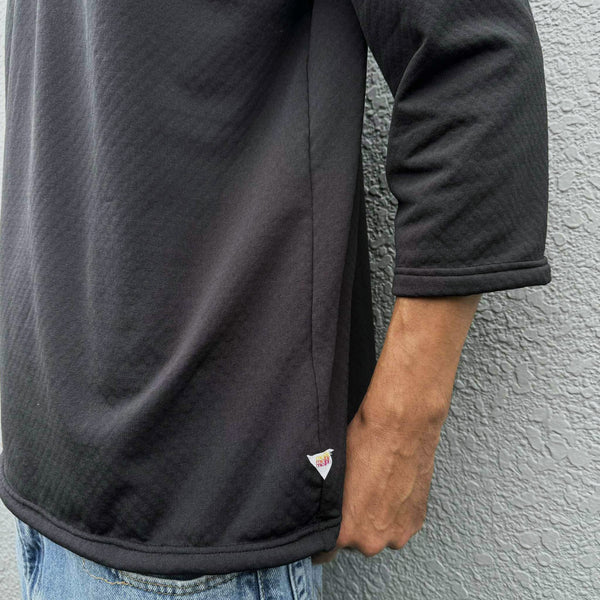 melple - GRID BASEBALL 4/5 SLEEVE - BLACK-BLACK