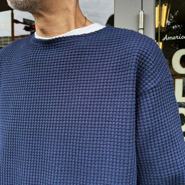 RADIALL - BIG WAFFLE - BOAT NECK T-SHIRT L/S - NAVY