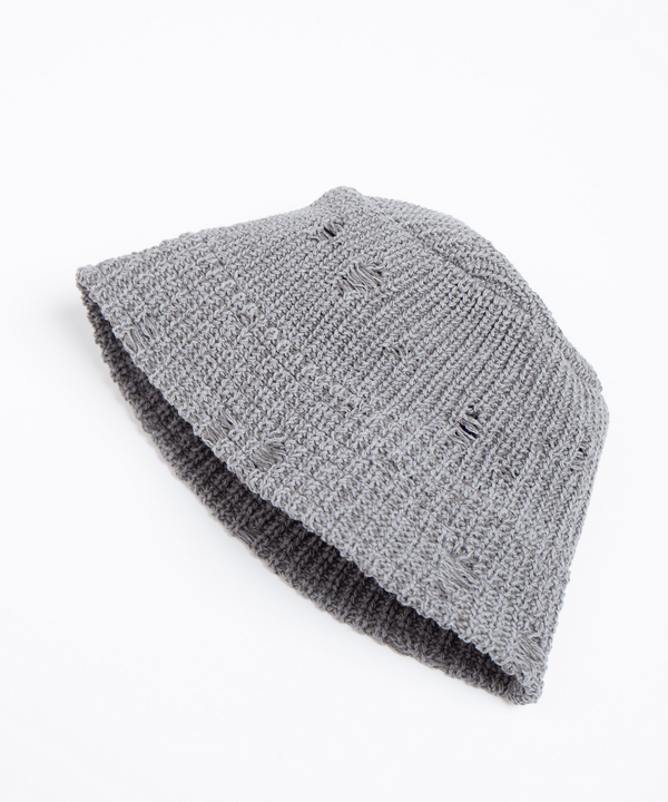 RACAL - DAMAGE KNIT BUCKET HAT - GREY