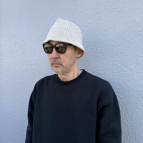 RACAL - DAMAGE KNIT BUCKET HAT - LT.BEIGE