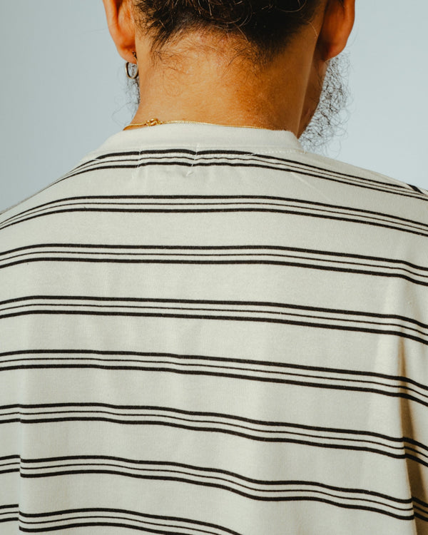 BIGMIKE - DOUBLE BODER SUNGLASSSE POCKET S/S TEE - SAND×BLACK