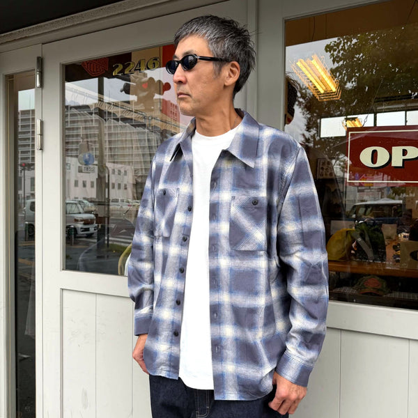 BLUCO - PRINT FLANNEL CHECK SHIRT -Ombre- NAVY