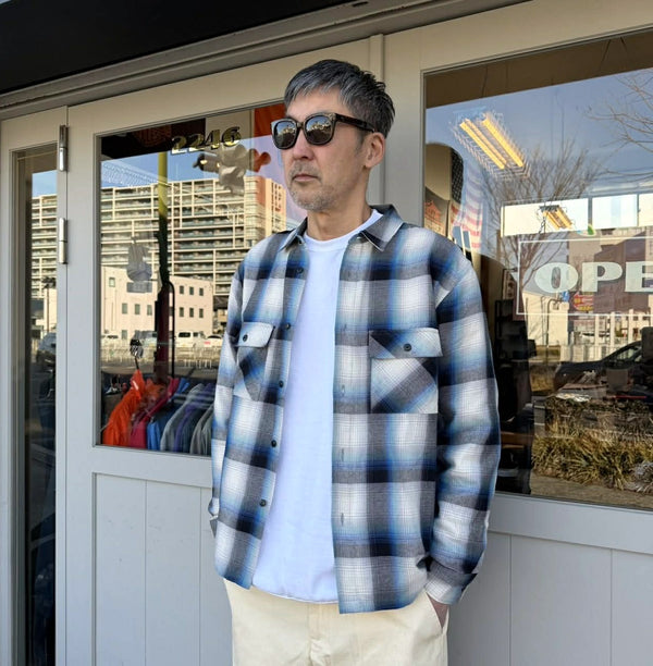 BIGMIKE - LIGHT FLANNEL L/S SHIRTS - WHT×BLK×BLU×MNT