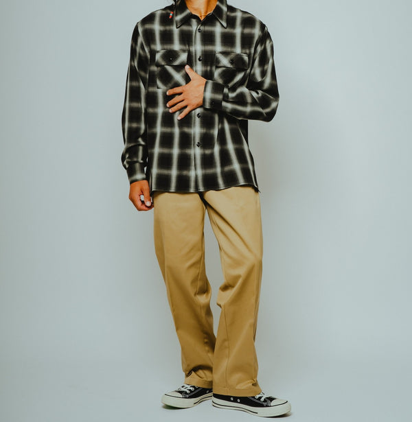 BIGMIKE - RAYON MIX OMBRE L/S SHIRTS - BLACK × WHITE