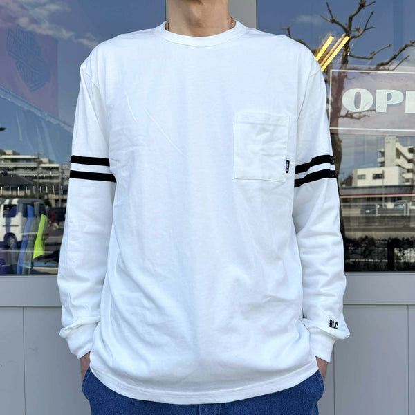 BLUCO - DRYCOTTON POCKET T-SHIRT L/S -LINE- WHITE