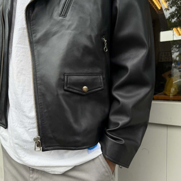 TOWNCRAFT - LEATHER DOUBLE RIDERS JACKET - BLACK