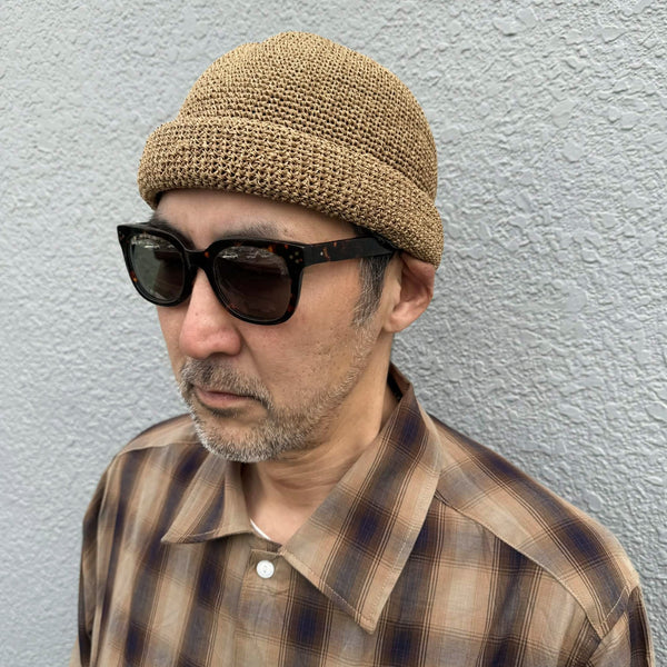 RACAL - LINEN TOUCH COTTON HAND KNIT ROLL CAP - NATURAL