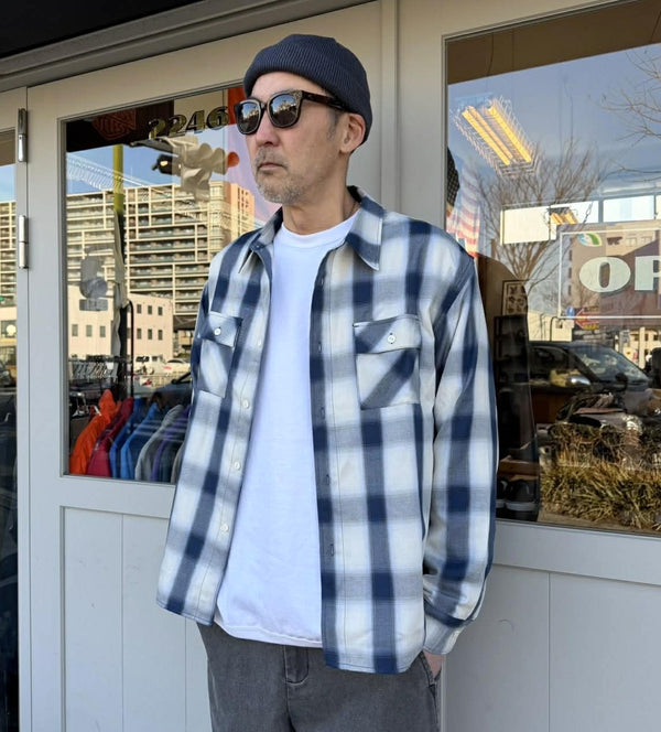 BIGMIKE - RAYON MIX OMBRE L/S SHIRTS - WHITE×BLUE