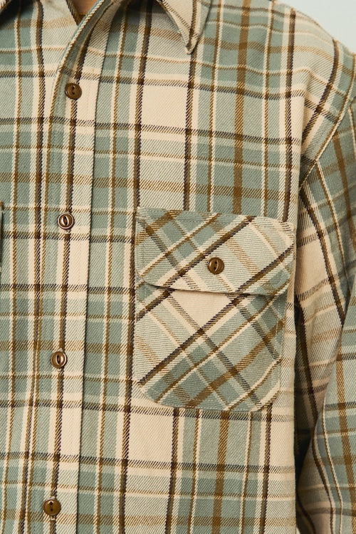 BIGMIKE - HEAVY FLANNNEL SHIRTS - MINT x BROWN x OFF