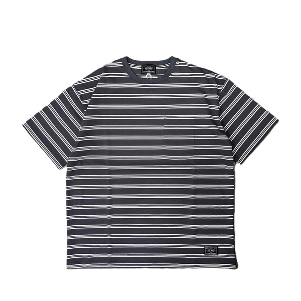 BIGMIKE - DOUBLE BODER SUNGLASSSE POCKET S/S TEE - CHACOAL×WHITE