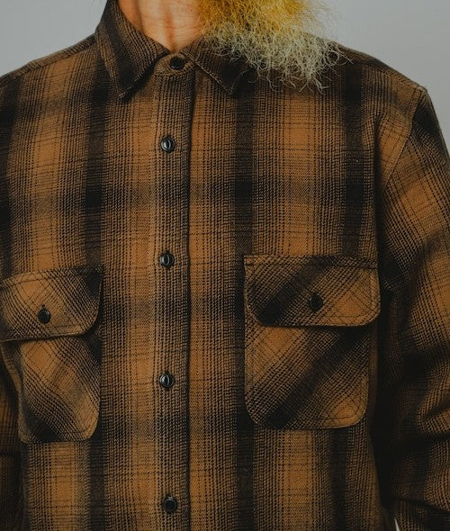 BIGMIKE - HEAVY FLANNEL L/S SHIRT - BROWN x BLACK