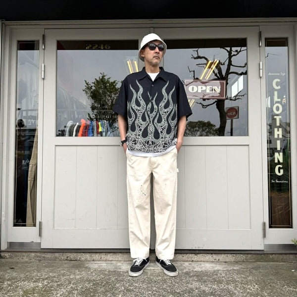 TOWNCRAFT -  PRINTED LOOP COLLAR SS SHIRT - FIRE×SPIDER
