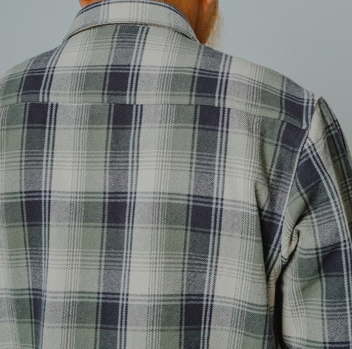 BIGMIKE - HEAVY FLANNEL L/S SHIRT - MINT×GRYxWHT