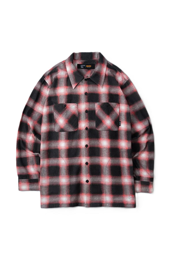 BLUCO - PRINT FLANNEL CHECK SHIRT -Ombre- RED