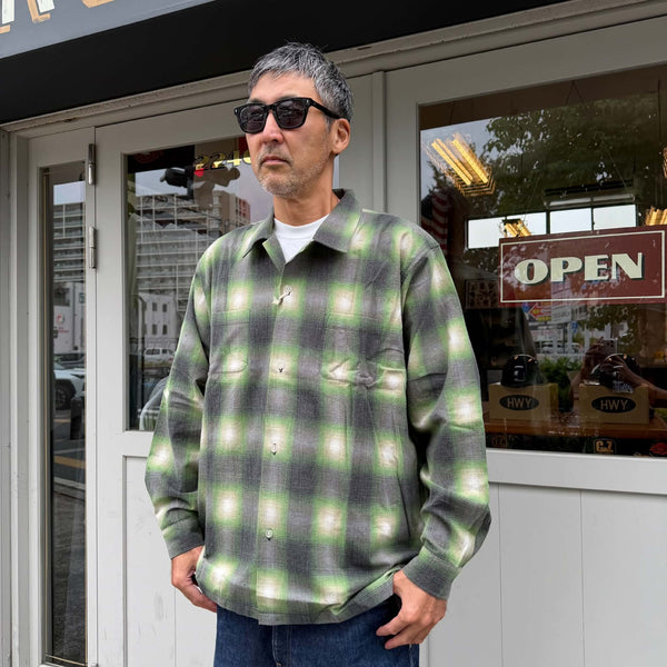 HOUSTON - PRINT FLANNEL O/C SHIRT - GREEN