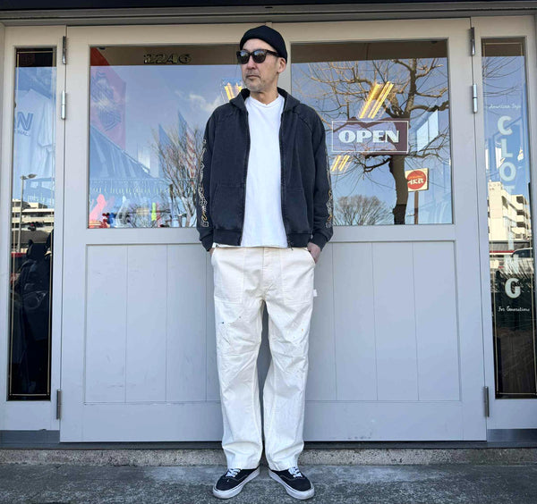 THRIFTY LOOK - EMBROIDERY ZIP-UP PARKA - BLACK