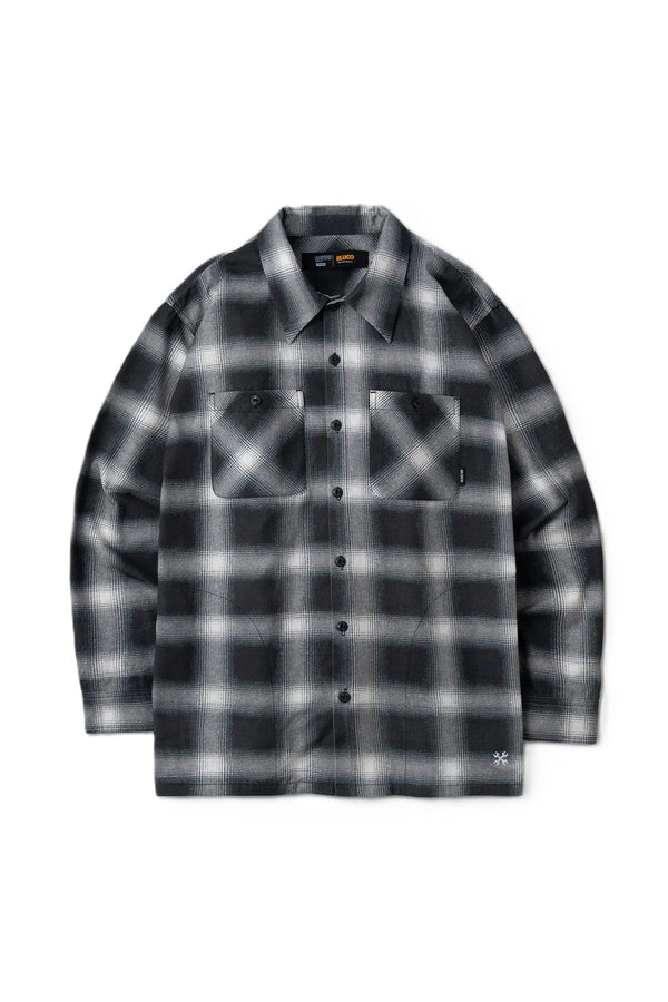 BLUCO - PRINT FLANNEL CHECK SHIRT -Ombre- BLACK