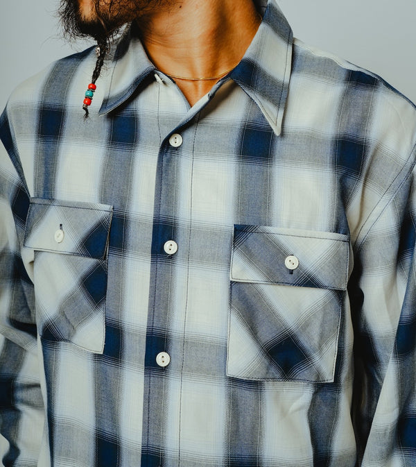 BIGMIKE - RAYON MIX OMBRE L/S SHIRTS - WHITE×BLUE