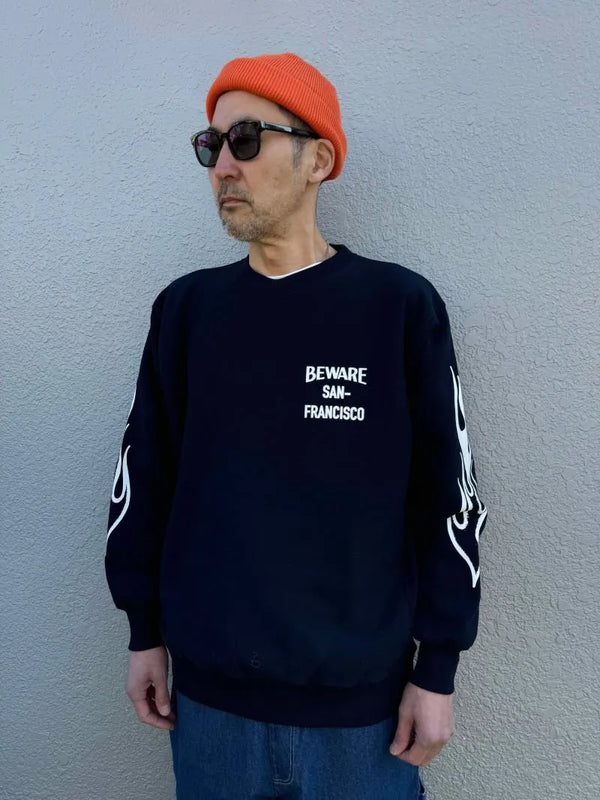 BEWARE CHOPPER - BEWARE EAGLE FLAMES CREW SWEAT - NAVY