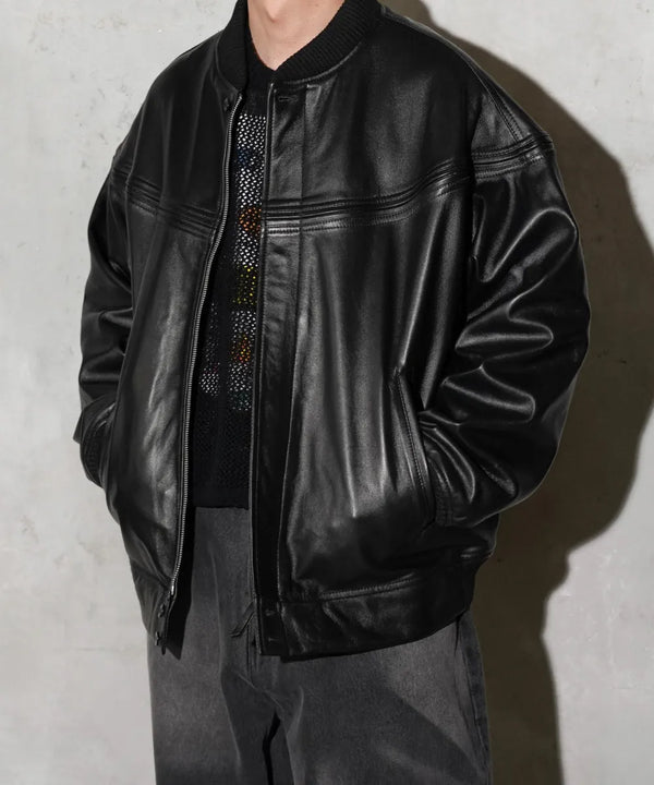 TOWNCRAFT -  LEATHER DERBY JACKET - BLACK