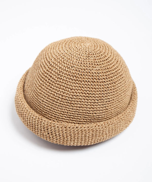RACAL - LINEN TOUCH COTTON HAND KNIT ROLL CAP - NATURAL