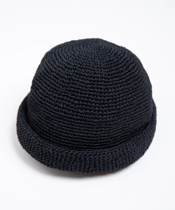 RACAL - LINEN TOUCH COTTON HAND KNIT ROLL CAP - BLACK