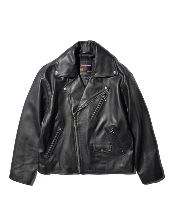 TOWNCRAFT - LEATHER DOUBLE RIDERS JACKET - BLACK