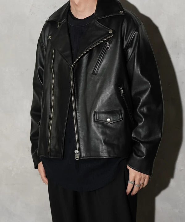 TOWNCRAFT - LEATHER DOUBLE RIDERS JACKET - BLACK