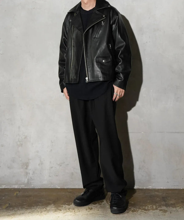 TOWNCRAFT - LEATHER DOUBLE RIDERS JACKET - BLACK